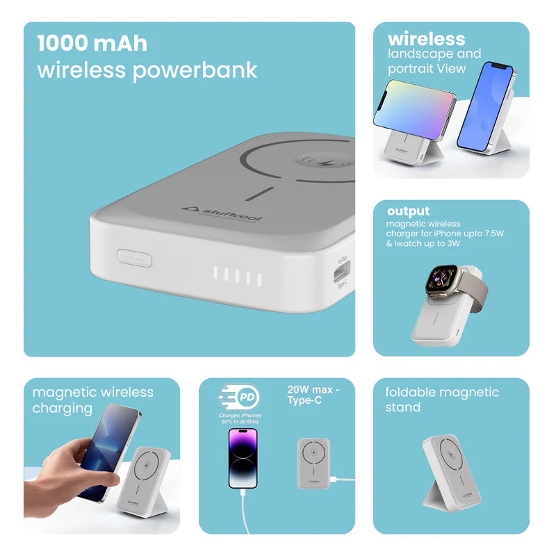Click Duo 10000mAh Magnetic Wireless Power bank with Apple Watch Charging