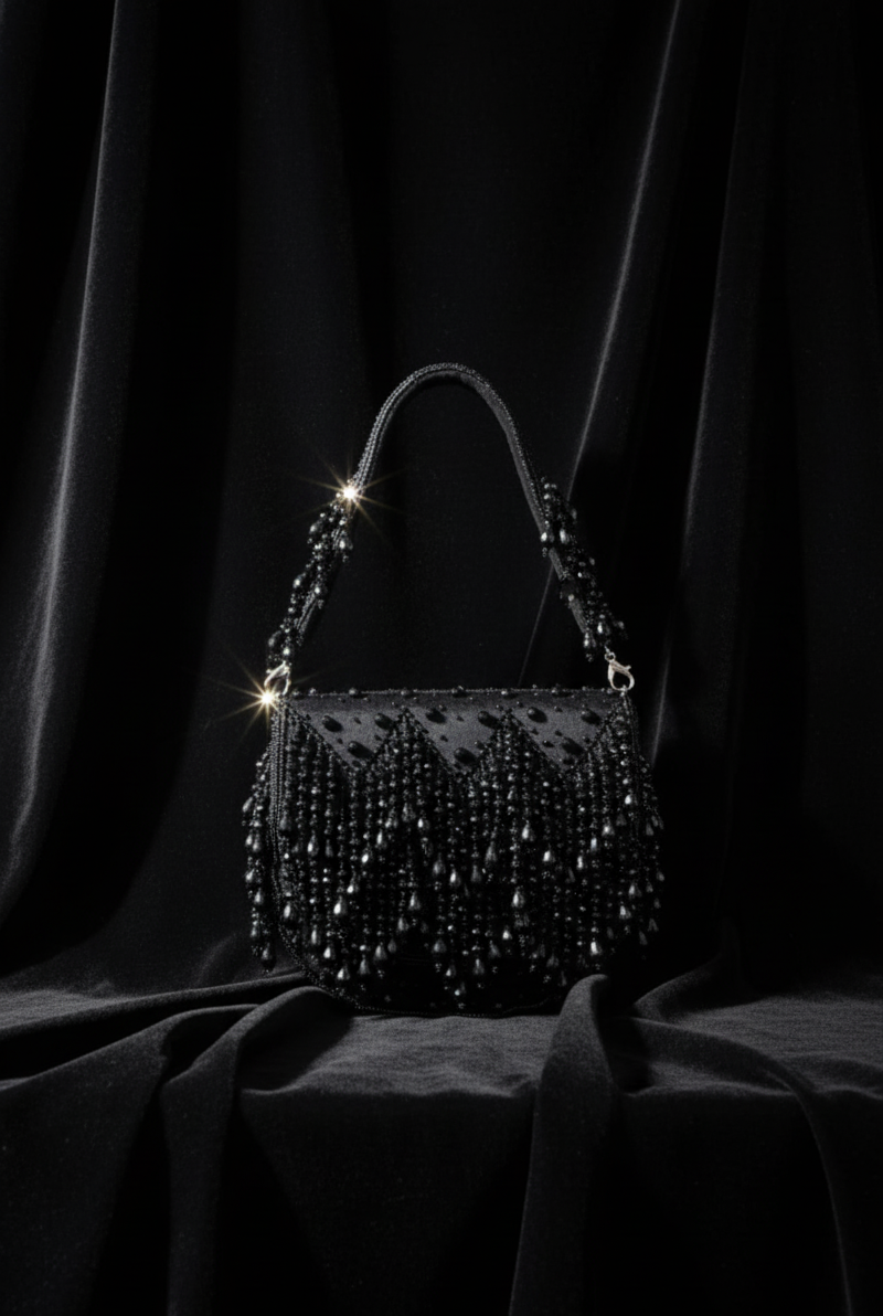 Emerald Cascade Fringe Clutch