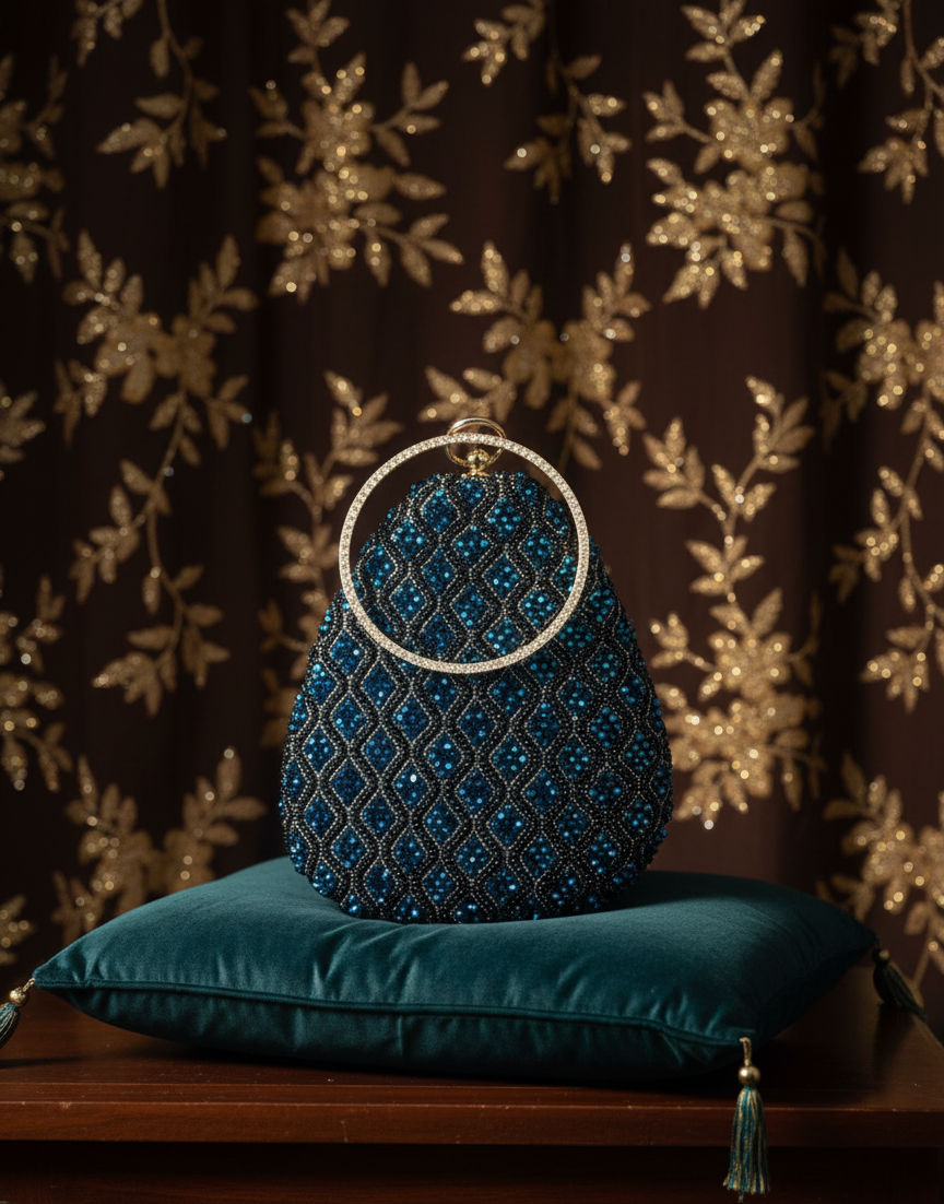 Exquisite Gold & Multi-Color Floral Beaded Teardrop Ring Clutch