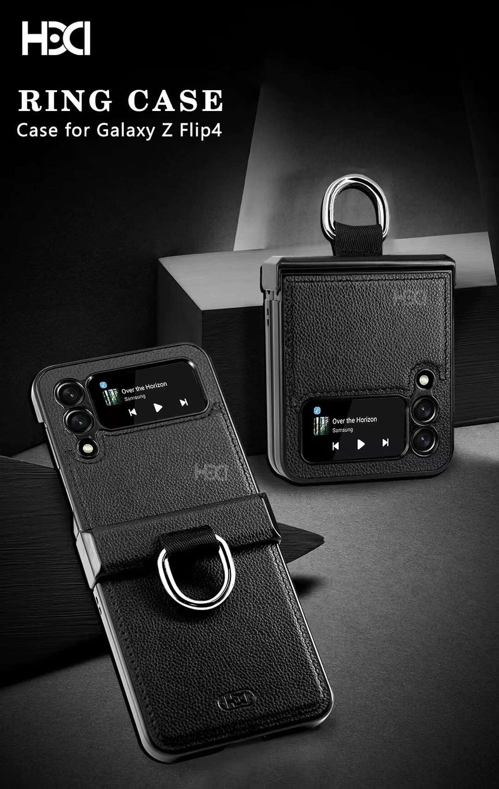 Samsung z flip primium leather case with metal ring