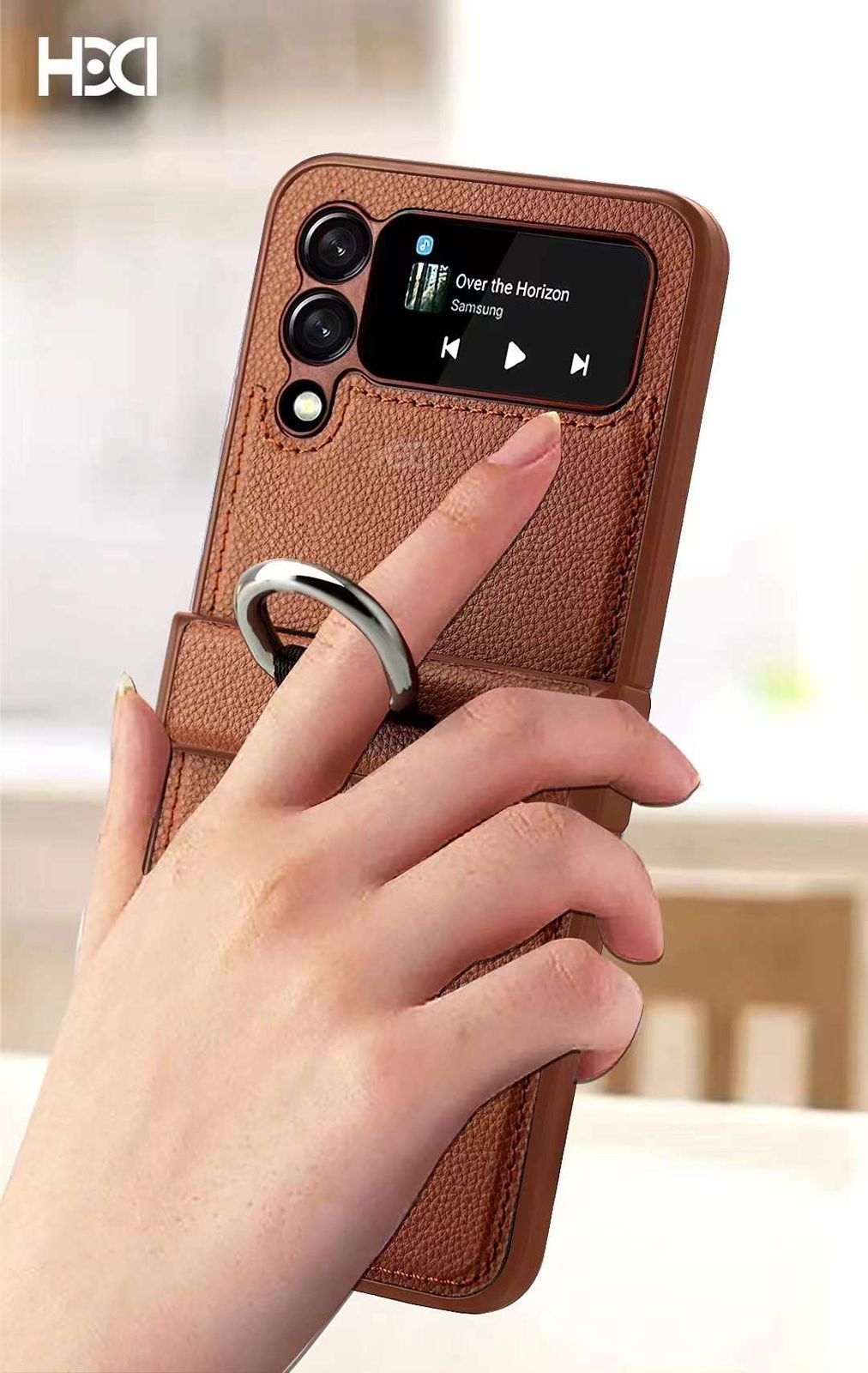 Samsung z flip primium leather case with metal ring