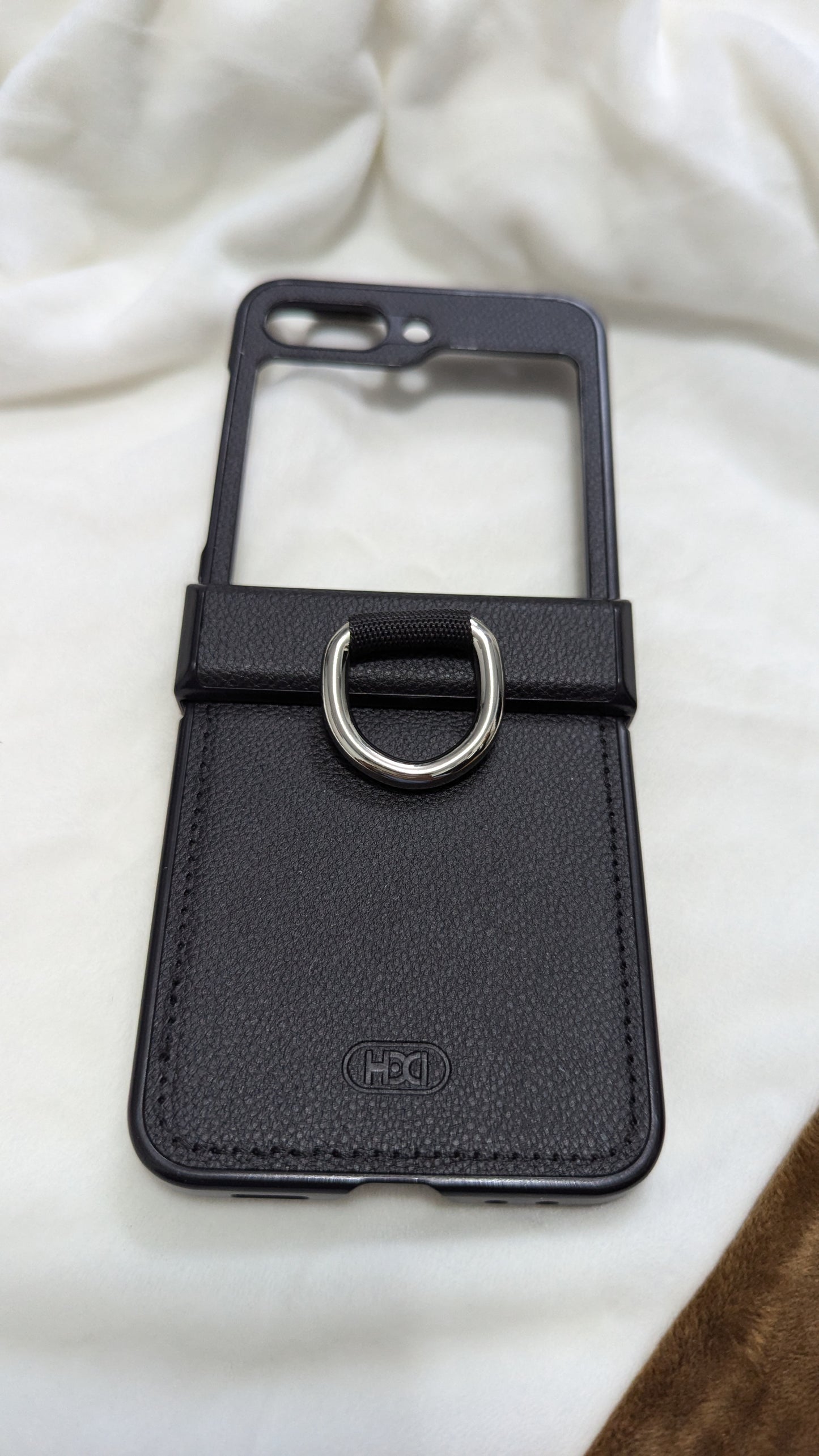 Samsung z flip primium leather case with metal ring