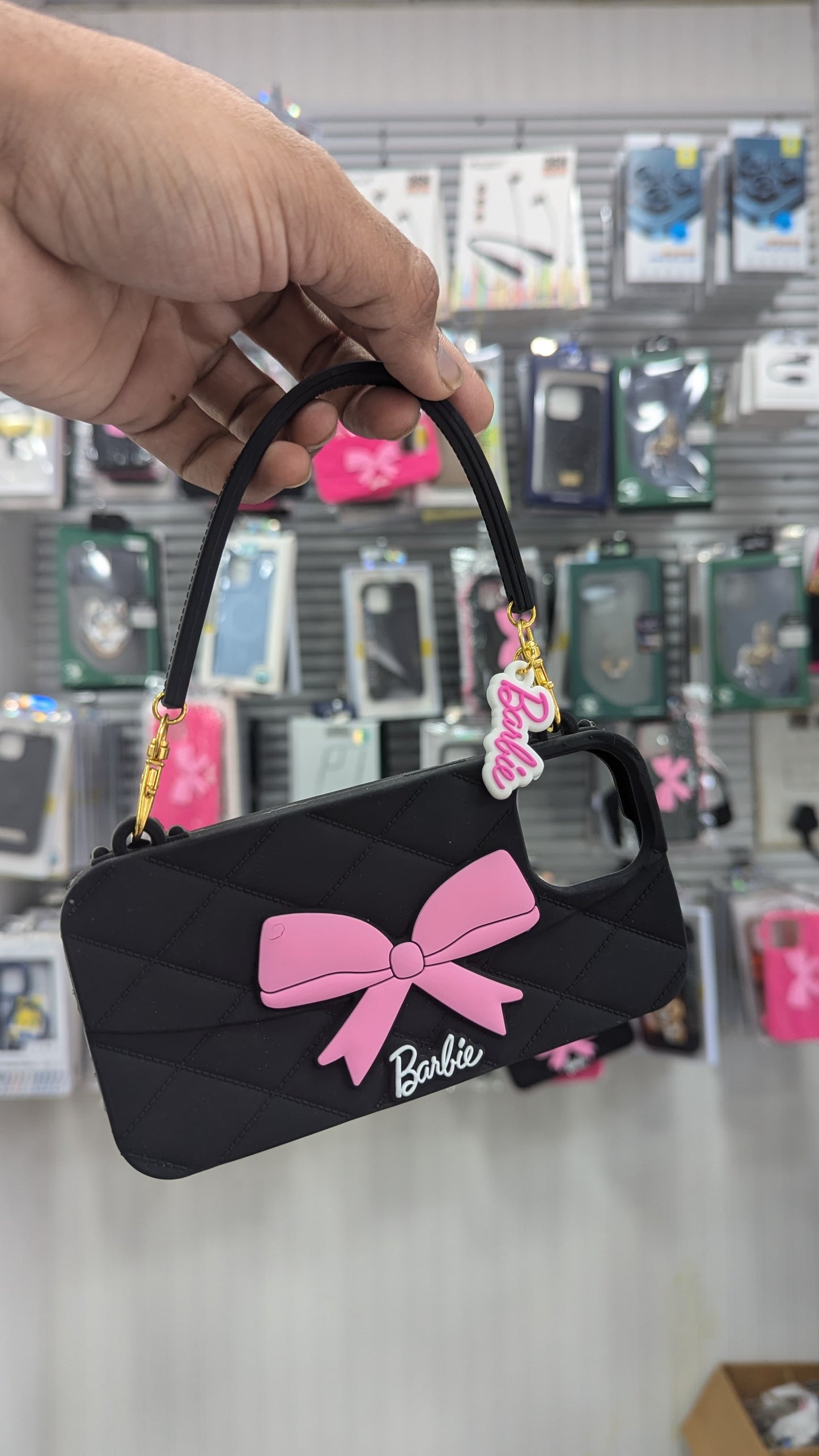 Trendy Premium Fancy Cute Barbie Bow Case For iPhone Handbag Purse Case With Strap