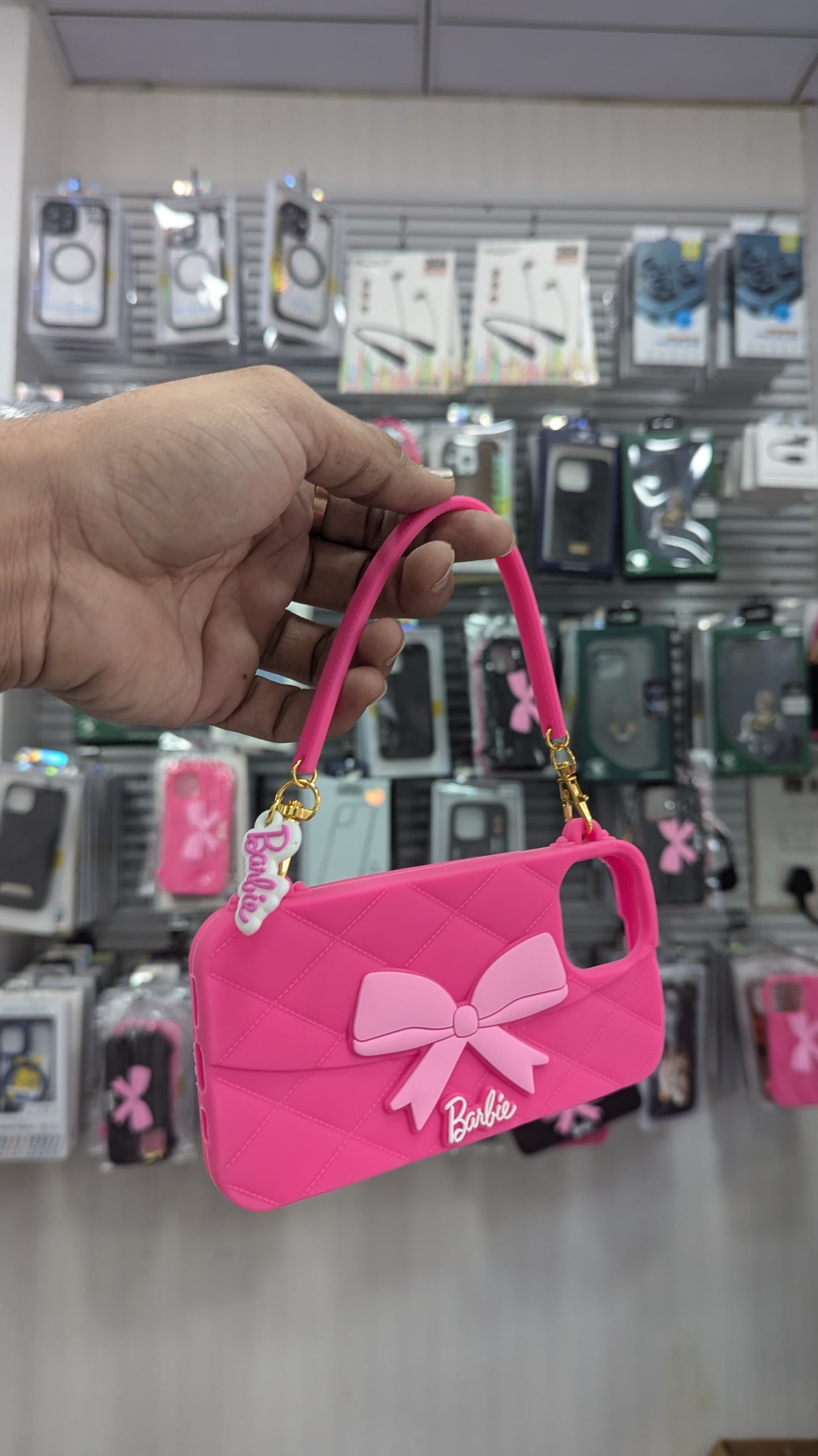 Trendy Premium Fancy Cute Barbie Bow Case For iPhone Handbag Purse Case With Strap