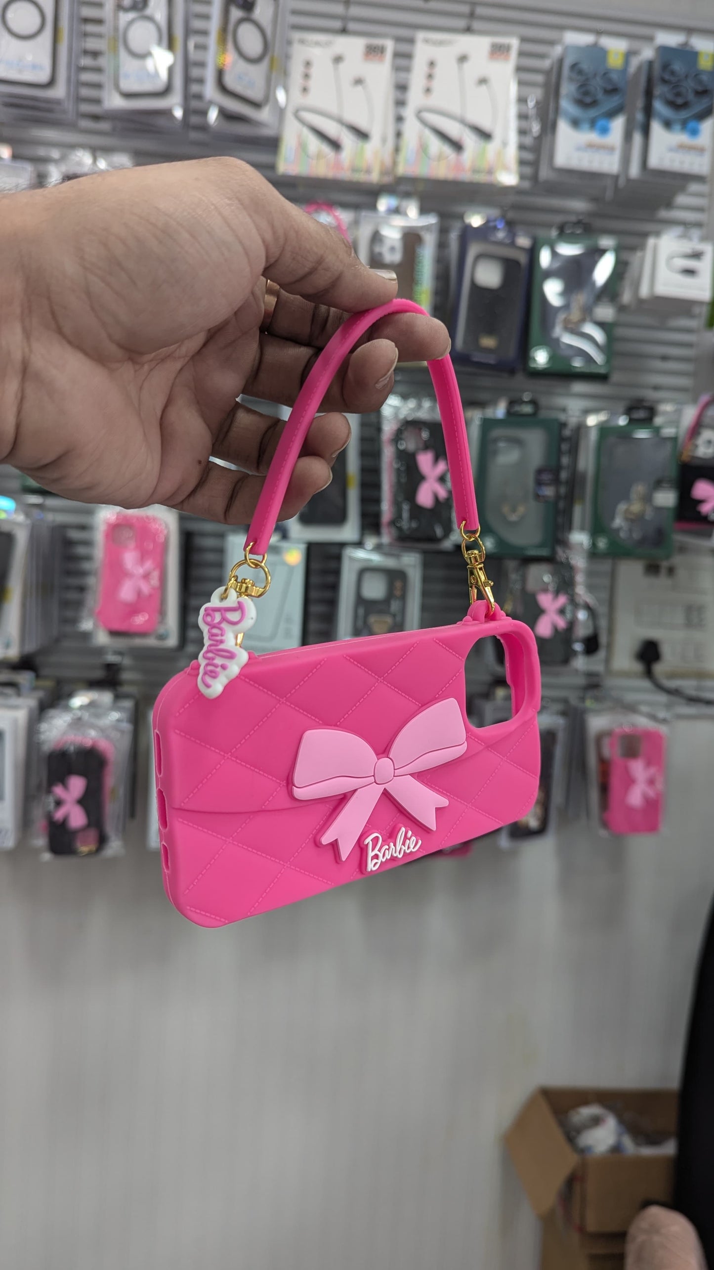Trendy Premium Fancy Cute Barbie Bow Case For iPhone Handbag Purse Case With Strap
