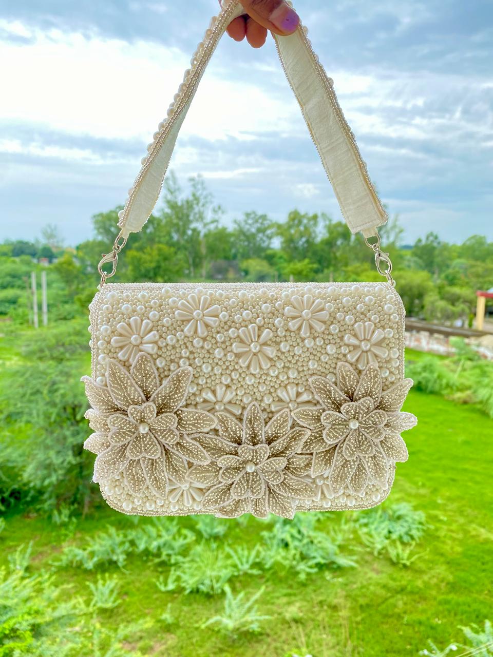 "Designer Pearl Wedding Purse for Ladies"